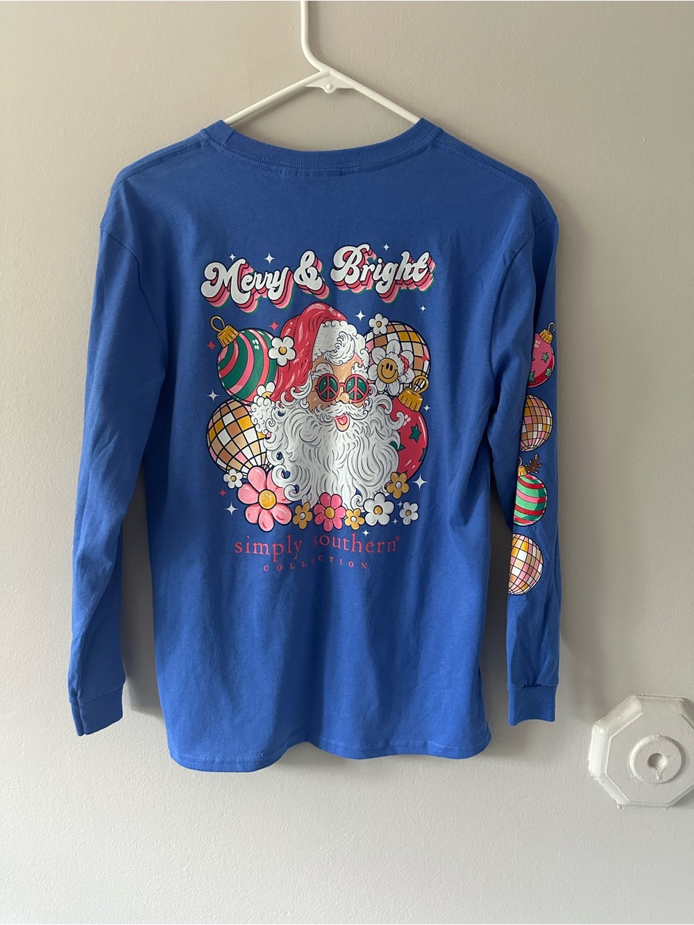 Simply Southern Blue 'Merry & Bright' Long-Sleeve Kids Tee-NWOT